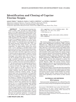 Identification and Cloning of Caprine Uterine Serpin
