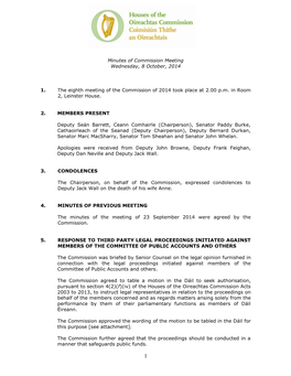 Houses of the Oireachtas Commission Minutes of Meeting of 8Th October