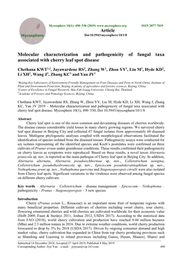 Molecular Characterization and Pathogenicity of Fungal Taxa Associated with Cherry Leaf Spot Disease Article
