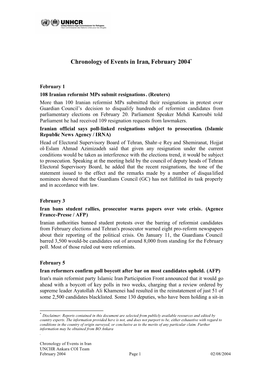Chronology of Events in Iran, February 2004*