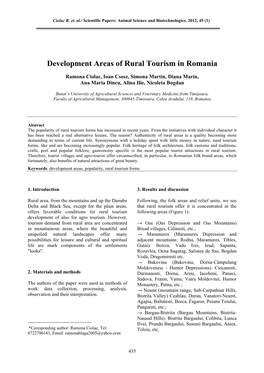 Development Areas of Rural Tourism in Romania