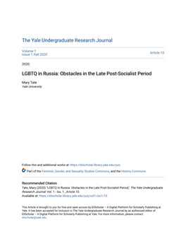 LGBTQ in Russia: Obstacles in the Late Post-Socialist Period