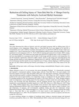 Reduction of Chilling Injury of 'Nam Dok Mai No. 4' Mango Fruit By