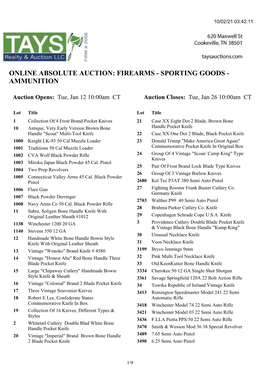 Online Absolute Auction: Firearms - Sporting Goods - Ammunition