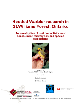 Hooded Warbler Research in St.Williams Forest, Ontario