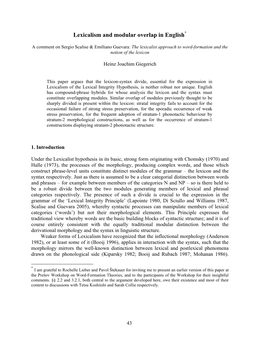 Lexicalism and Modular Overlap in English*