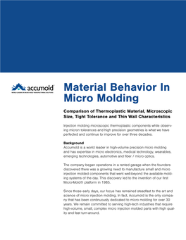 Material Behavior in Micro Molding