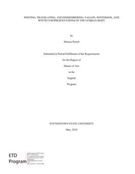 Fallon, Winterson, and Wittig's Representations Of