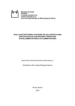 Guia, Chave Dicotomica E Roteiro De Aula Prática Para Identificação De Gastrópodes Terrestres Systellommatophora E Stylommatophora