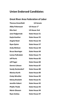 Union Endorsed Candidates