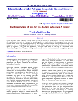 Implementation of Poultry Production Activities: a Review