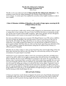 The Life of St. Anthony by St. Anthansius Part I: Prologue and Sections 1-43 (One of Two)