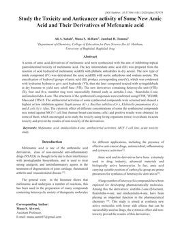 Study the Toxicity and Anticancer Activity of Some New Amic Acid and Their Derivatives of Mefenamic Acid