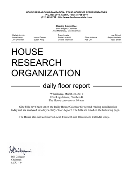 House Research Organization • Texas House of Representatives P.O