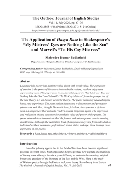 The Application of Hasya Rasa in Shakespeare's