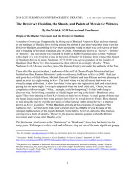 The Breslover Hasidim, the Shoah, and Points of Messianic Witness