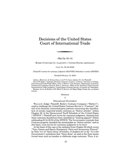 Decisions of the United States Court of International Trade