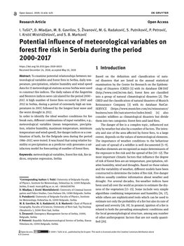 Potential Influence of Meteorological Variables on Forest Fire Risk in Serbia