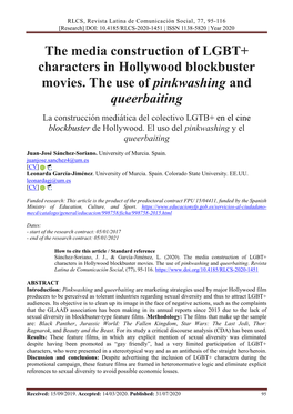 The Media Construction of LGBT+ Characters in Hollywood Blockbuster Movies. the Use of Pinkwashing and Queerbaiting