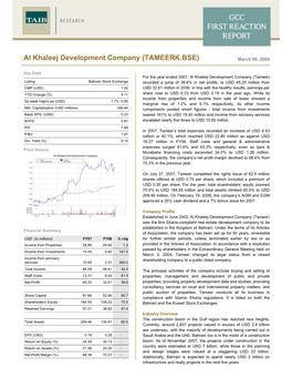 Al Khaleej Development Company (TAMEERK.BSE) March 06, 2008