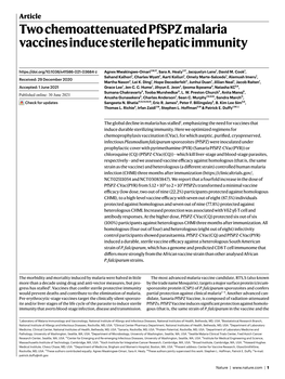 Two Chemoattenuated Pfspz Malaria Vaccines Induce Sterile Hepatic Immunity