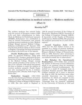Indian Contribution in Medical Science — Modern Medicine (Part 1)