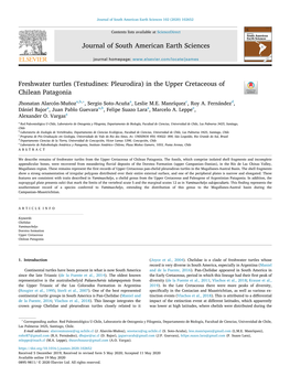 Freshwater Turtles (Testudines: Pleurodira) in the Upper Cretaceous of T Chilean Patagonia ∗ Jhonatan Alarcón-Muñoza,B, , Sergio Soto-Acuñaa, Leslie M.E