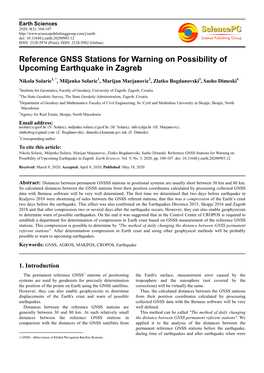 Reference GNSS Stations for Warning on Possibility of Upcoming Earthquake in Zagreb