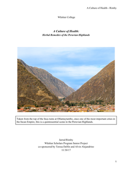 A Culture of Health: Herbal Remedies of the Peruvian Highlands