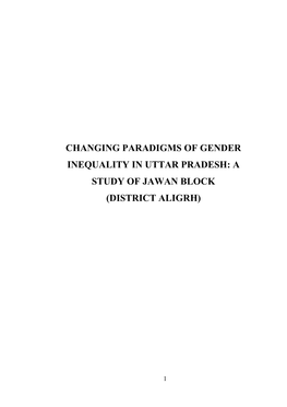Changing Paradigms of Gender Inequality in Uttar Pradesh: a Study of Jawan Block (District Aligrh)