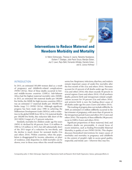 Interventions to Reduce Maternal and Newborn Morbidity and Mortality