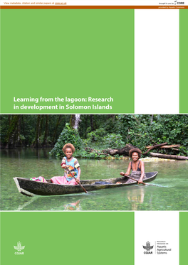 Research in Development in Solomon Islands LEARNING from the LAGOON: RESEARCH in DEVELOPMENT in SOLOMON ISLANDS