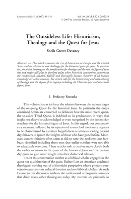 Historicism, Theology and the Quest for Jesus Sheila Greeve Davaney