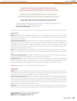 Evaluation of Financial Profitability in the Production of Bursera Glabrifolia (Kunth) Engl in Conditions of Nursery