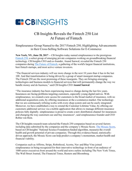 CB Insights Reveals the Fintech 250 List at Future of Fintech