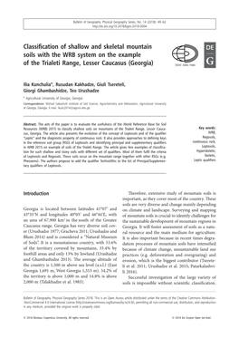 Classification of Shallow and Skeletal Mountain Soils with the WRB System on the Example of the Trialeti Range, Lesser Caucasus (Georgia) ISSN 2080-7686