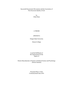 Successful Secessionist Movements and the Uncertainty of Post-Secession Quality of Life