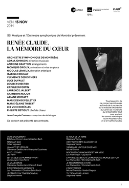 Renée Claude, La Mémoire Du Cœur