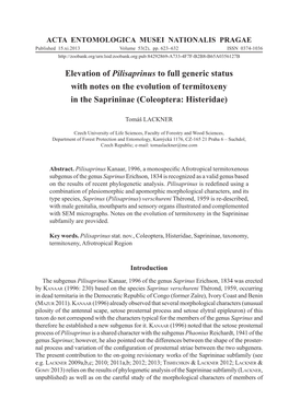 Lackner Tomáš Elevation of Pilisaprinus to Full Generic Status