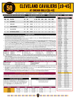 2019-20 Cleveland Cavaliers Game Notes Follow @Cavsnotes on Twitter Regular Season Game # 65 Road Game # 29
