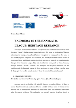 Valmiera in the Hanseatic League: Heritage Research