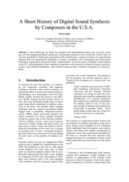 A Short History of Digital Sound Synthesis by Composers in the U.S.A