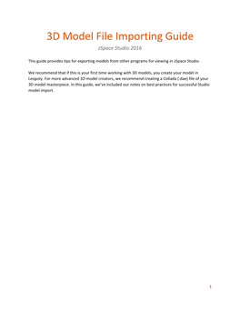 3D Model File Importing Guide Zspace Studio 2016