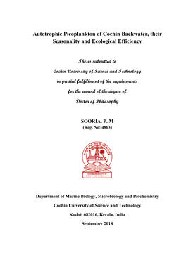 Autotrophic Picoplankton of Cochin Backwater, Their Seasonality and Ecological Efficiency