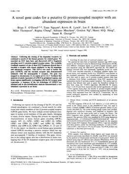 A Novel Gene Codes for a Putative G Protein-Coupled Receptor with an Abundant Expression in Brain Brian F