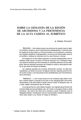 Sobre La Geología De La Región De Archidona Y La Pertenencia De La Alta Cadena Al Subbético