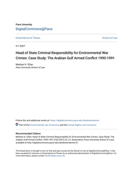 Head of State Criminal Responsibility for Environmental War Crimes: Case Study: the Arabian Gulf Armed Conflict 1990-1991