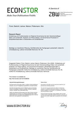 Entstehung Und Funktionsweise Von Regional Governance Bei Dem Gemeinschaftsgut Natur Und Landschaft