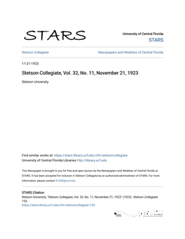 Stetson Collegiate, Vol. 32, No. 11, November 21, 1923