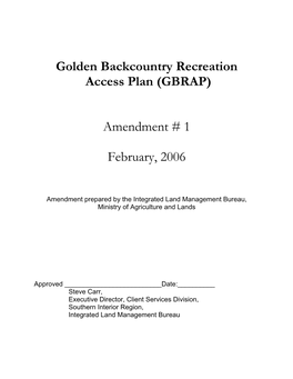 Golden Backcountry Recreation Access Plan (GBRAP)